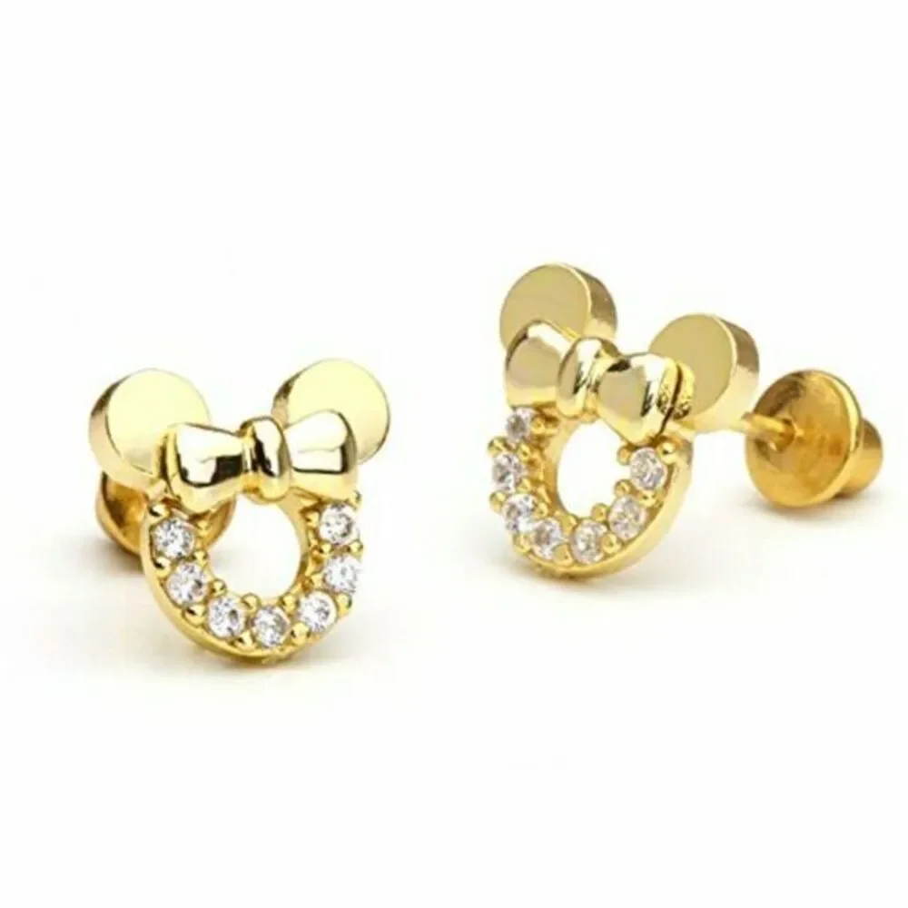 14k gold plated CZ Mouse Bow Earrings
